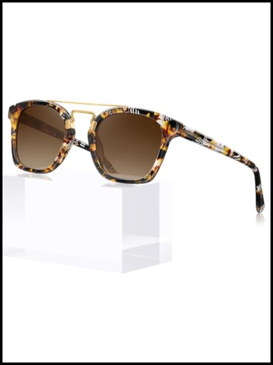 Retro Square Double Bridge Sunglasses Polarized UV400 Protection Acetate Frame main image 4
